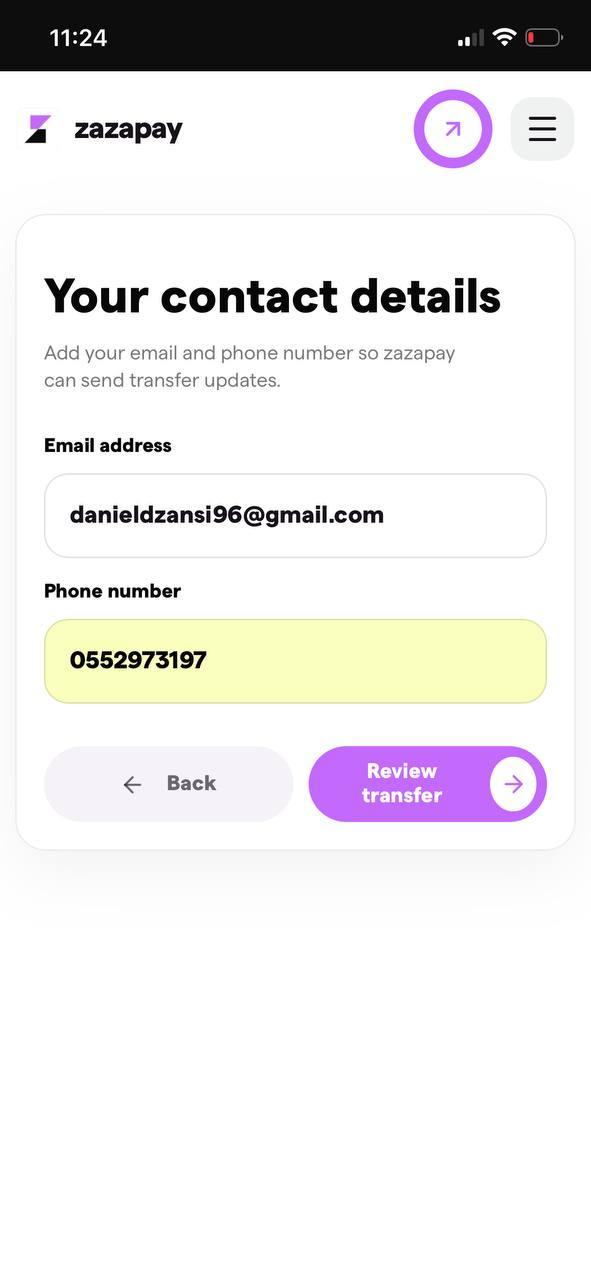 Step 2: add contact details and review
